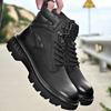 Męskie Botki Skórzane Sznurowane Botki Jesienne do Kostki Buty Męskie Platforma Antypoślizgowe Outdoorowe Buty Robocze Buty Motocyklowe