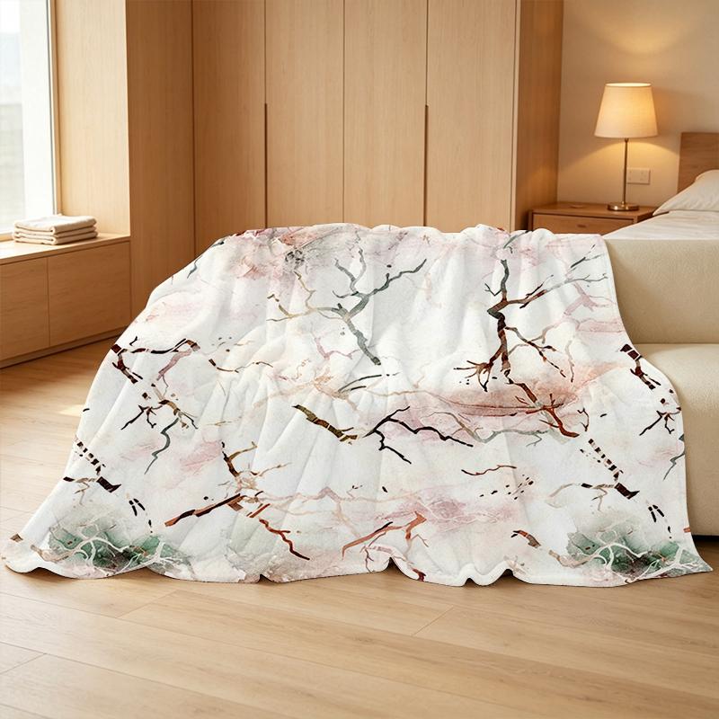 Hemmed Fleece Throw Blanket, Soft Warm Skin-friendly Marble Pattern Cozy Sofa Cover Ideal for Halloween & Christmas Home Use