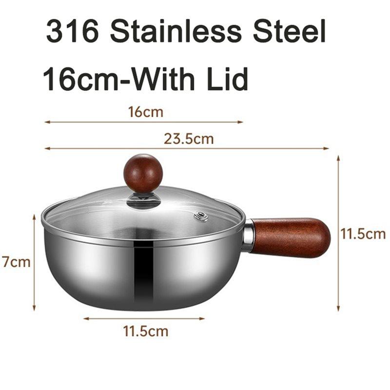 ABFS Single-Person Cooking Stainless Steel Small Pot Bowl Wood Handle Multi-Function Sauce Bowl Fruit Salad Yogurt Bowl