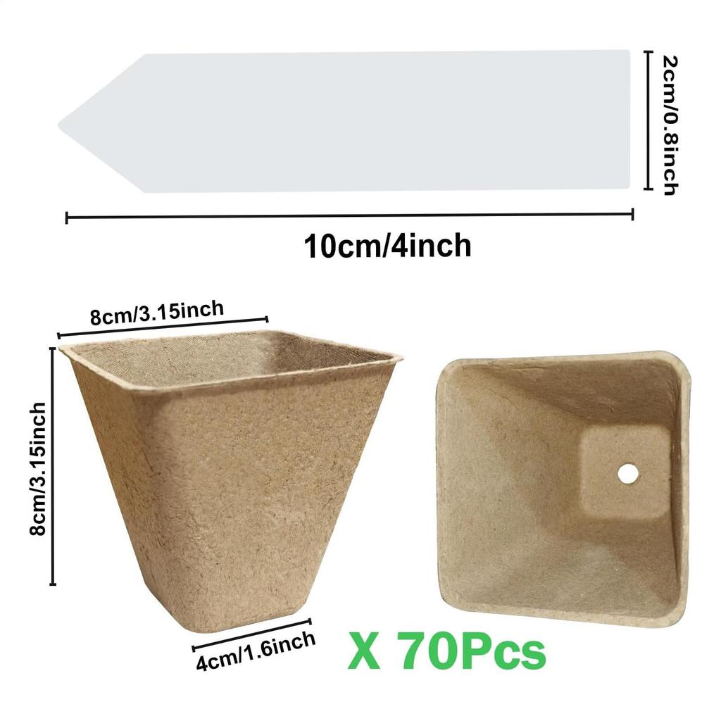 70pcs Biodegradable Seedling Cup Quare Seedling Pot With Drainage Hole Seedling Containers Planting Cups For Hydroponic Growing