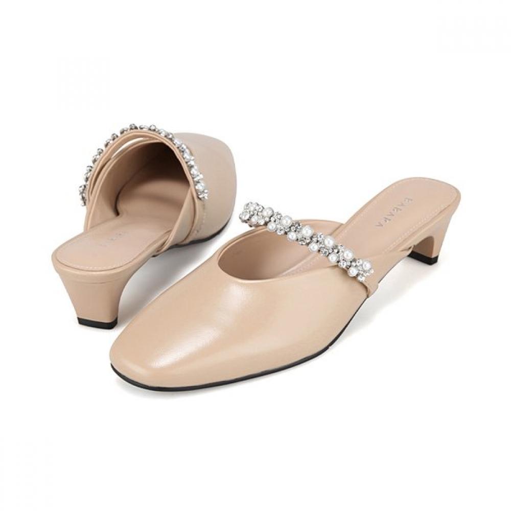 BARBARA Lambskin Feminine Round Shape Jewel Band Mule 4cm 2colors Bbj112