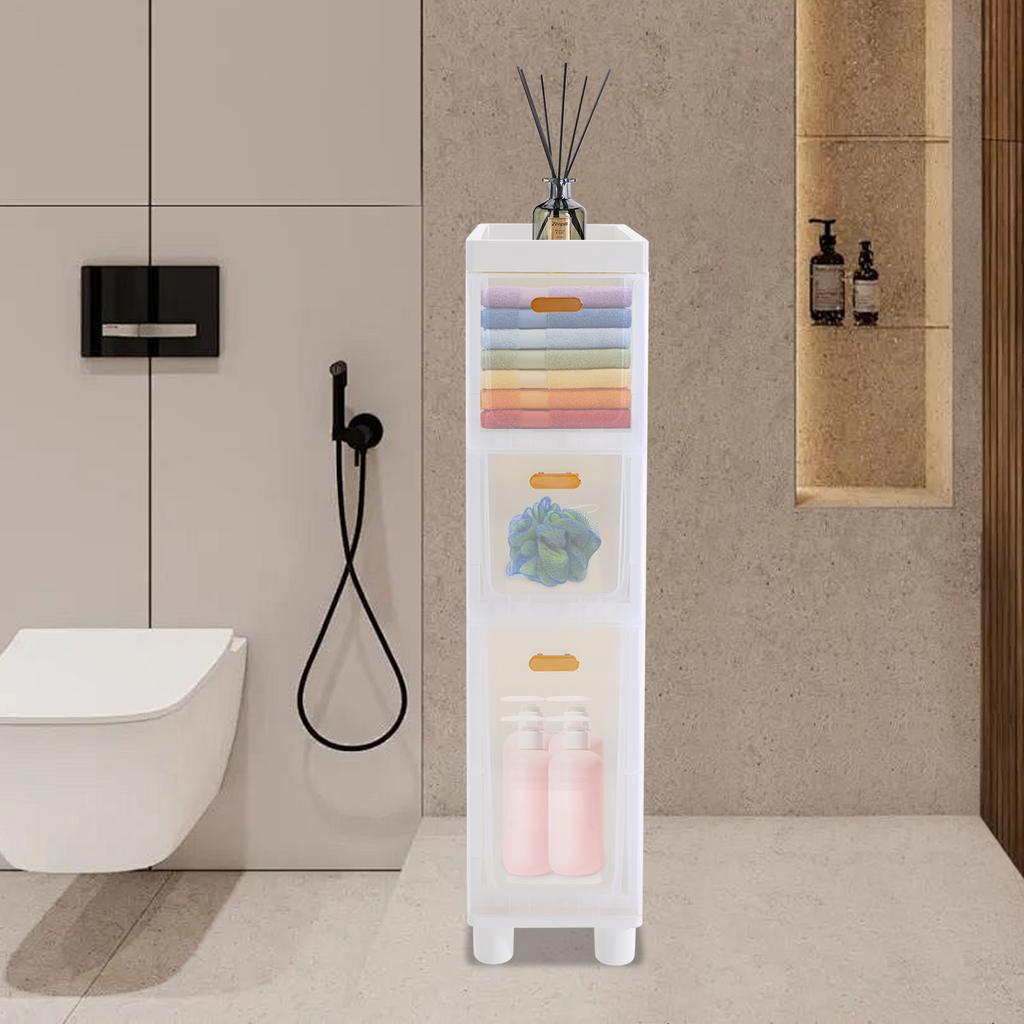 Bathroom Floor Storage Cabinet, Narrow Slim Storage Cabinet, Bathroom Organizer for Kitchens, Bedrooms,Living Rooms Clear Drawer
