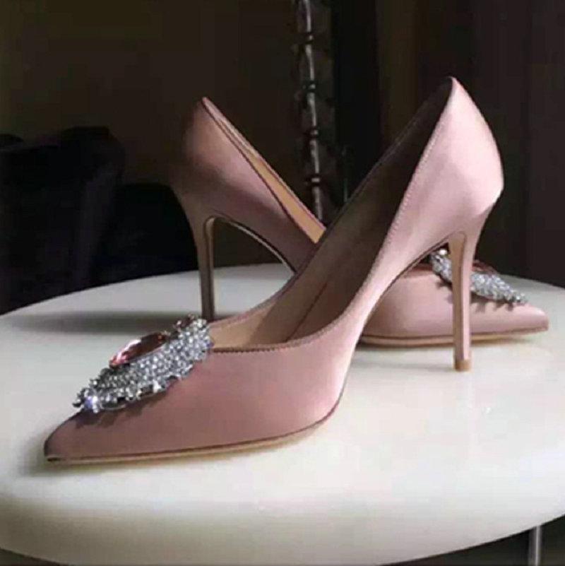 Fashion Korean Version 2025 Spring And Autumn New Rhinobar Pointed High Heels Wedding Shoes Red Satin Sexy Shallow Mouth Women'S Single