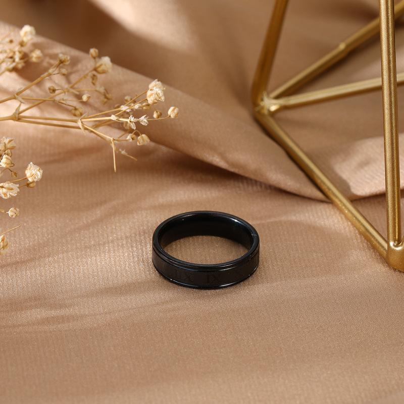 Hip-Hop Punk Titanium Steel Ring Men, Stainless Steel Roman Numerals Ring, Versatile Couple Ring