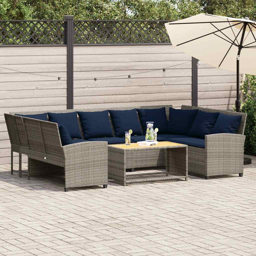 Garden Sofa with Cushions Gray Poly Rattan