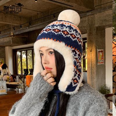 Versatile Face Small Knitted Hat for Children's Winter Riding, Warm Ear Protectors, Plush Pullover Wool Hat