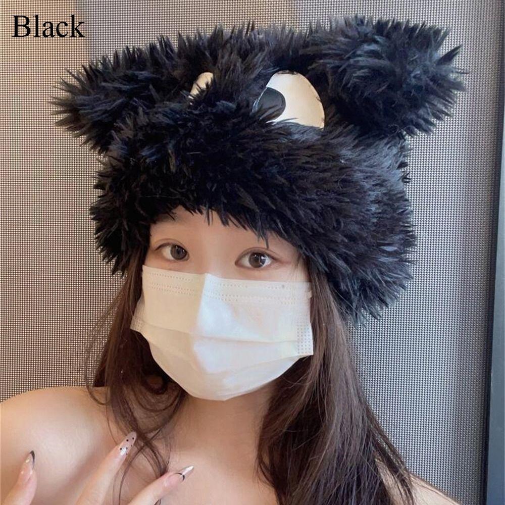 

Мультяжная плюшевая шапка Зимняя теплая шапочка Модные шапки-бонеты Женские чёрный