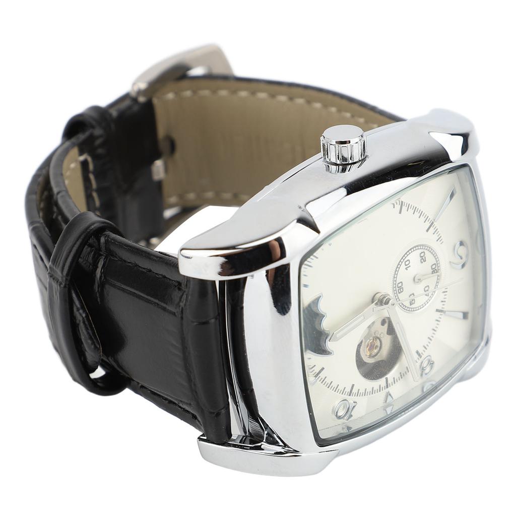 Skeleton Automatic Mechanical Wrist Watch for Men Moon Phase Self Winding Water Resistant PU Leather Strap Luxury