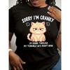 Fun Angry Cat Pattern Print - Spring and Summer - Casual Round Neck Short Sleeve Women'S Top T-Shirt