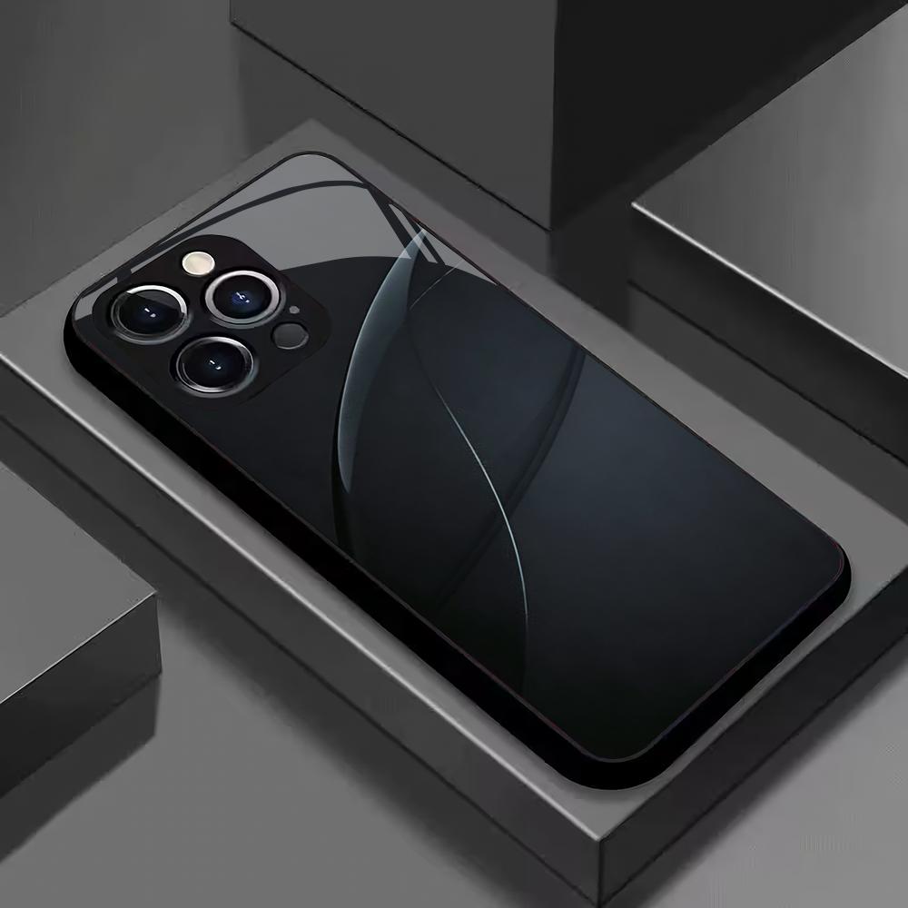 Black textured tempered glass phone case suitable for iPhone 17, 16, 15, 14, 13, 12, 11 Pro/Max/Plus shockproof and anti drop
