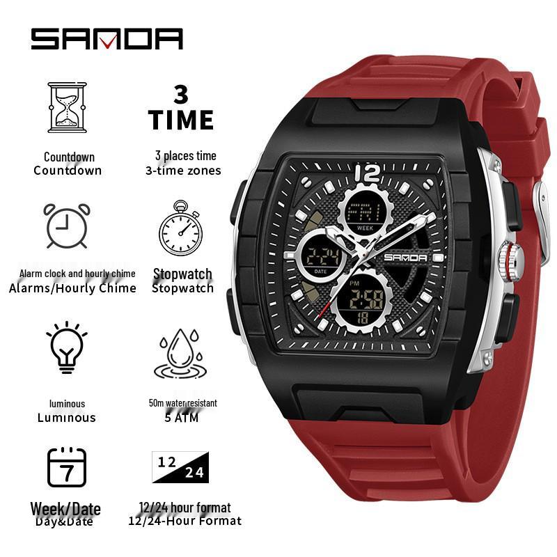 

Мужские светящиеся водонепроницаемые наручные часы Sanda для альпинизма и активного отдыха, многофункциональные электронные часы с функцией повтора сигнала