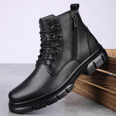 Scarpe da Uomo in Vera Pelle a Collo Alto Antiscivolo Stivali da Moto Marca di Lusso Equitazione Metà Polpaccio Stivaletti Caldi con Pelliccia di Peluche Scarpe Invernali
