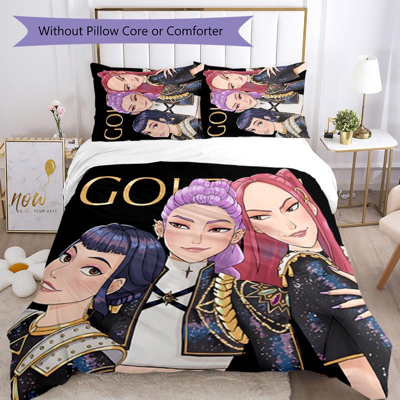 KPOP Avcısı 3 Parça Nevresim Takımı Yorgan Kılıfı Kapamalı 1 Yorgan Kılıfı ve 2 Yastık Kılıfı İçerir Her Mevsim Yatak Odası Ev Yurt Dekorasyonu İçin