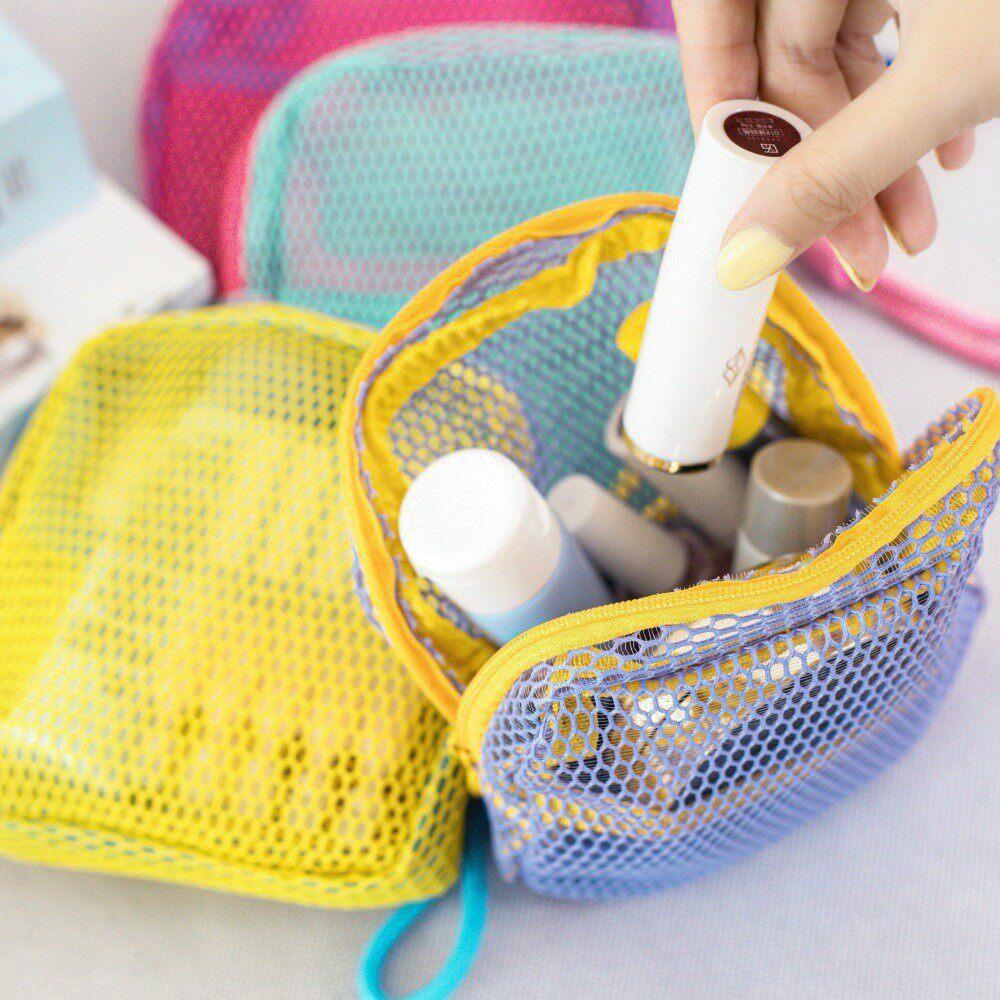 Net Fabric Portable Small Purse for Cosmetics, Multi-functional Color Digital Makeup Bag for Travel Storage