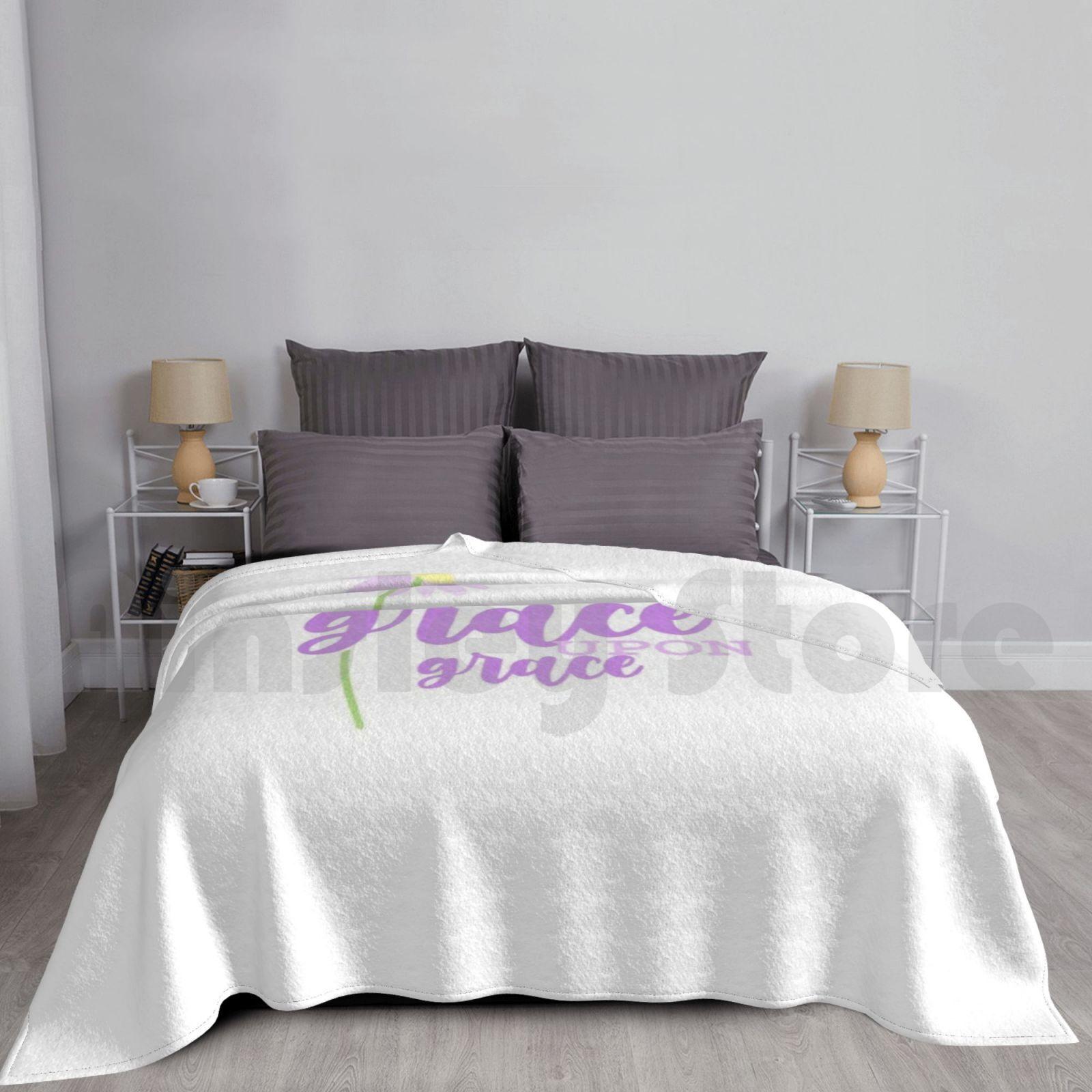 Grace Upon Grace With Daisy Blanket For Sofa Bed Travel Grace Bible Bible Verse Christian Daisy Flower Size: 75*100cm, Weight: 230 GSM