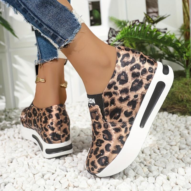 Women's Leopard Print Slip-On Sneakers - Comfortable Casual Shoes with Synthetic Cover Upper, Breathable Fabric Lining & Cushioned PU