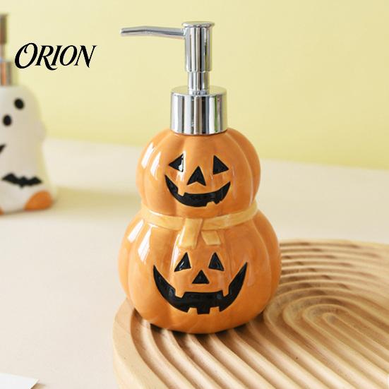 Ceramic Liquid Soap Container Halloween Ghost Dispenser, with Stainless Steel Pump, Pumpkin Refillable Holiday Theme Dispenser Hand Container,