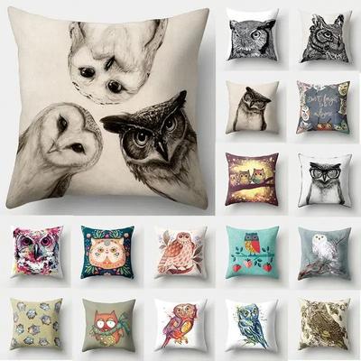 Decorative Sofa Bed Decorative Pillow Cover Owl Pattern Polyester Throw Pillow Living Room Cushion Cover