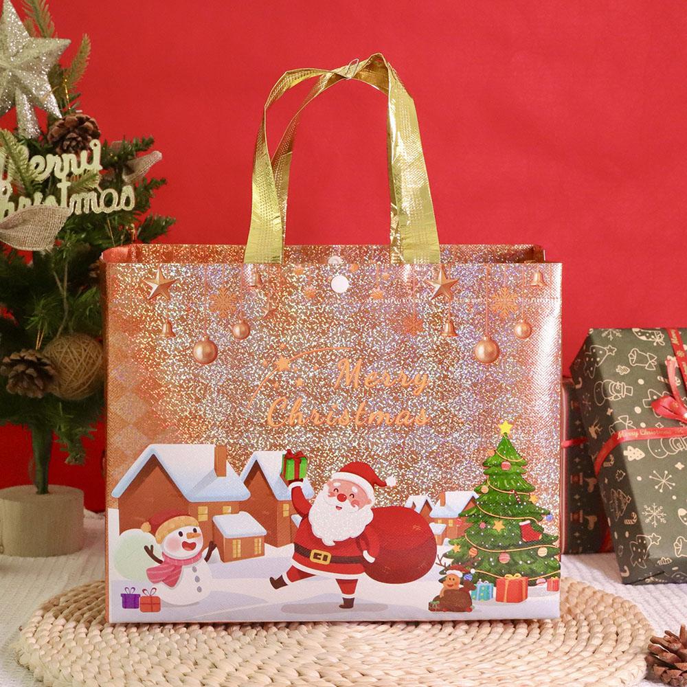 Christmas Gift Bag Non-woven Santa Snowman Xmas Tree Tote Bag Large Capacity Shopping Bag Xmas New Year Candy Gift Packaging Bag