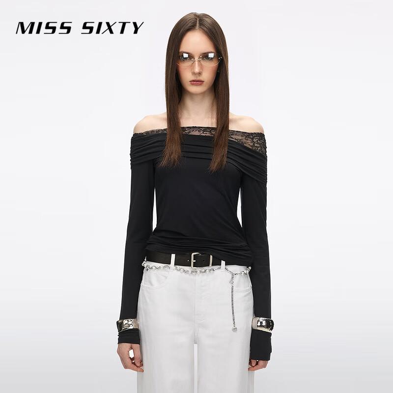 

MISS SIXTY Silk Blend Lace One-Shoulder Slim Top M
