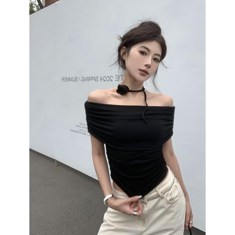 Women s Sexy Off-Shoulder Slim Fit Floral Short Sleeve T-Shirt One Size