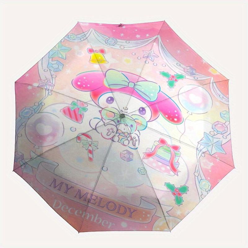 December My Melody Durable Cartoon Folding Umbrella, Portable 3-Fold Compact Umbrella for Men and Women, Suitable for Travel or Daily Use.Y032