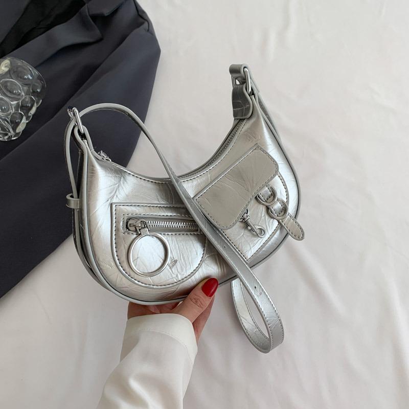 

Летняя высококачественная фактурная сумка через плечо для женщин, многоцветная сумка Niche Bass, сумка на одно плечо в стиле панк-мотоцикл серебряный