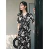 JZ AnnaCo Elegant Floral Printed V-Neck Silk Wrap Midi Dress