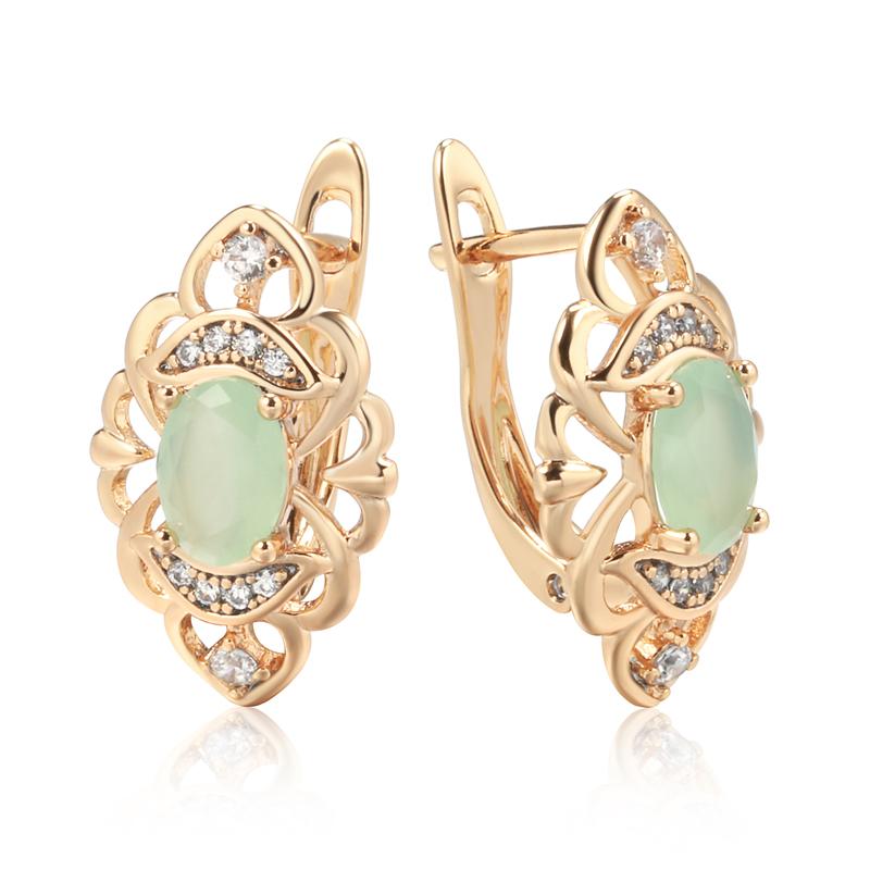 New Retro Glossy Hoop Earrings Rose Gold Color Fashion Wedding Jewelry Unique Modern Natural Zircon Drop Earrings