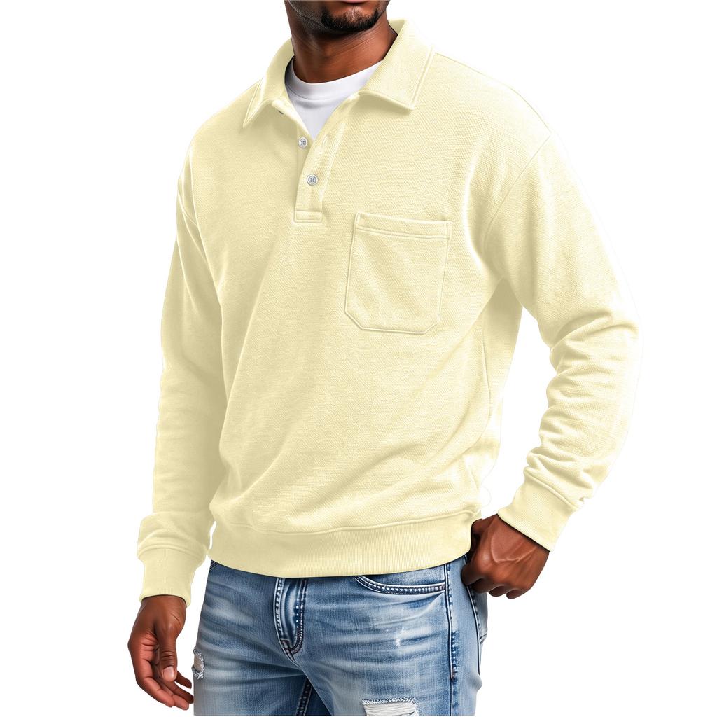 Men's Color -Lined Long Sleeve Sweatshirt with Collar and Pockets for Fall Winter