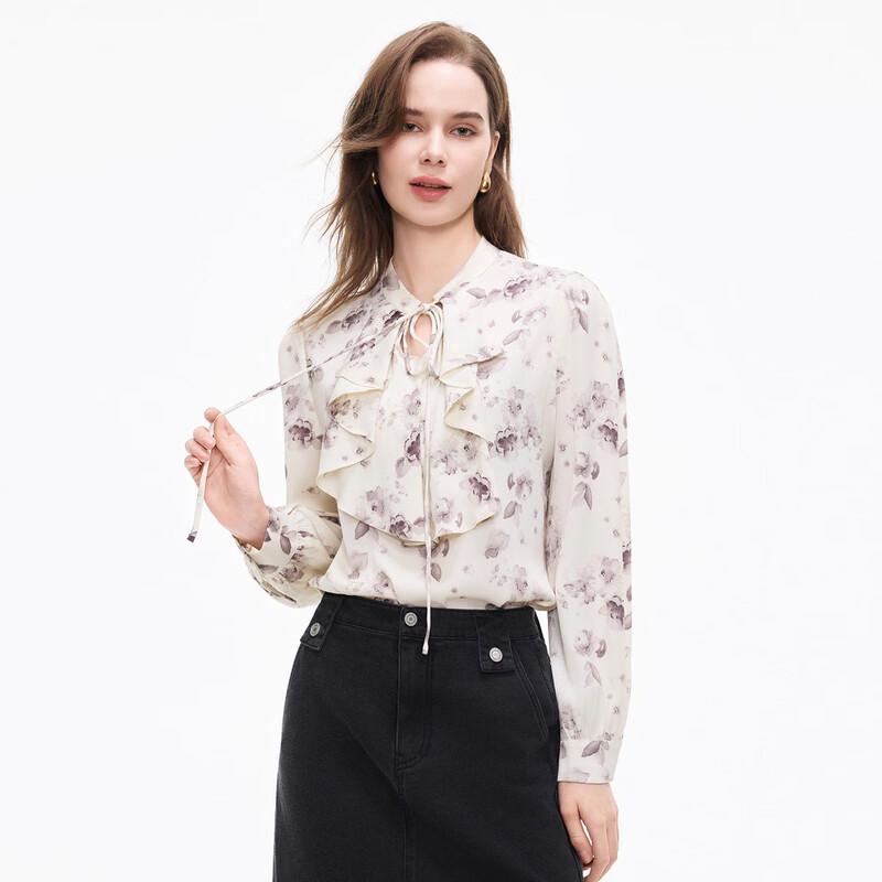 Ta Tu V-Neck Retro Floral Long Sleeve Ruffle Blouse M