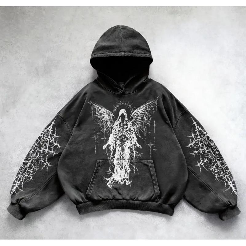 Y2K Retro Punk Digitaldruck Hoodie: American Gothic Paar Sport