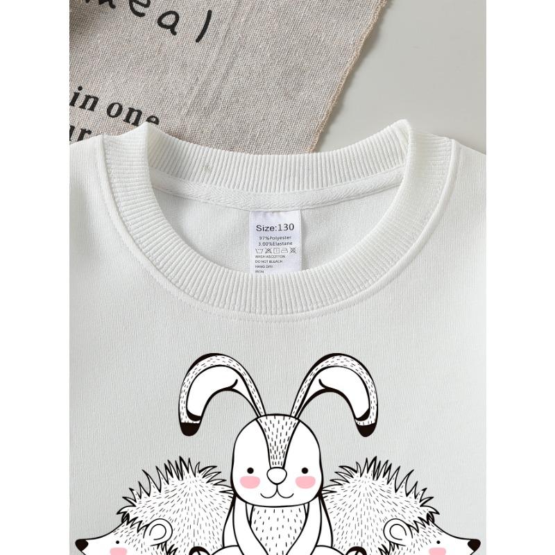 European Sizes Girls' Crewneck Sweatshirt Cute Rabbit And Hedgehogs Pattern, Spring And Autumn, Sportswear And Casual, Soft, for Kids & Teens.