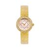 Round Quartz Watch For Women Rhinestone Bezel Geometric Line Dial Textured Mesh Strap Elegant Daily Waterproof Wristwatch