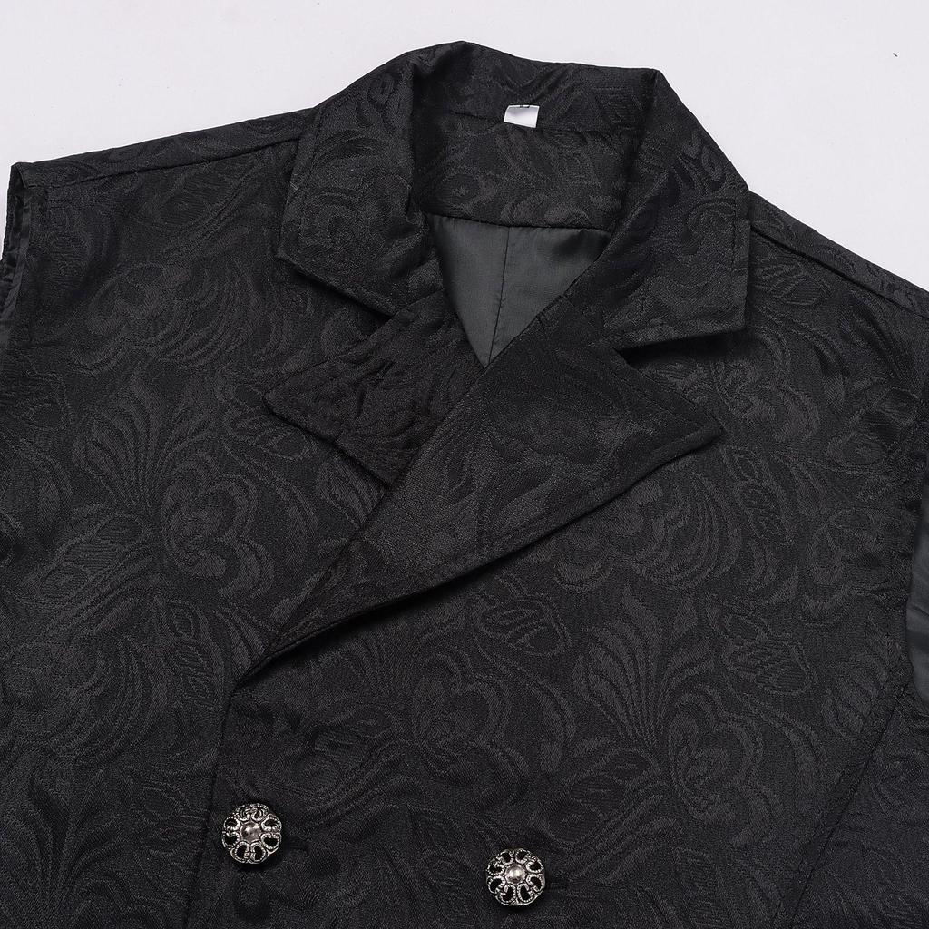 Vesta retro cu șliț dublu și brocart pentru bărbați - Vestă Victorian Gothic pentru Costum de Scenă Medieval