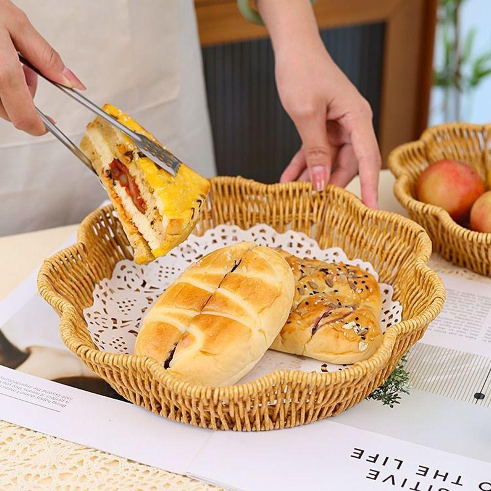 Blumenform Obst Serviertablett Runde Basis Geflochtene Brotteller Nachahmung Rattan Korb Esstisch