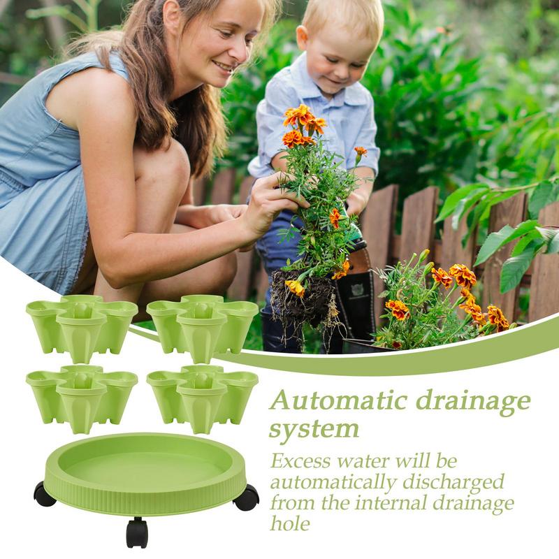 Stackable Vertical Flower Plant Pot 4-layer Plant Tower With Mobile Tray Gardening Planting Supplies for Outdoor Balcony