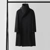 Men's Asymmetrical Long Cashmere Coat with Stand Collar and Belt - Plus Size, Loose Fit Outerwear for Autumn and Winter.