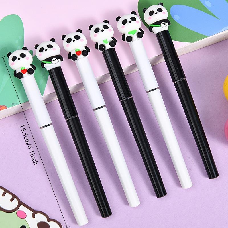 36Pcs Kawaii Panda Shape Cartoon Straight Liquid Quick Drying Gel Pen Stationery School Office Supplies Prize Gift Writing Tools Holiday Gift No