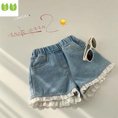 Mädchen-Shorts, niedliche Denim-Shorts für Kinder, Spitzen-Shorts