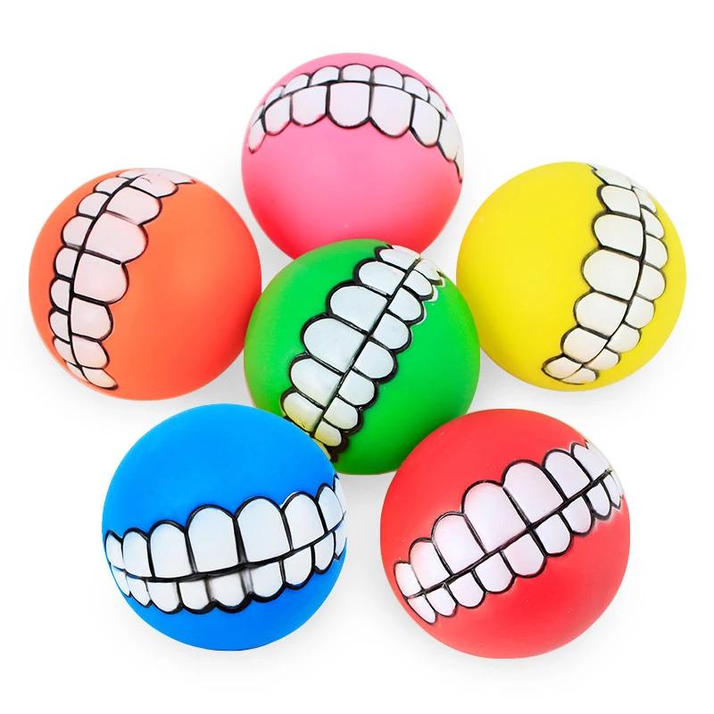Squeaky Dog Toys for Aggressive Chewers Interactive Puppy Ball with Funny Teeth Design Durable Silicone Chew Toy for Small