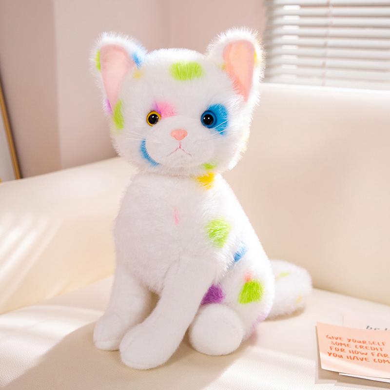 Niedliches Regenbogenkatzen-Plüschtier, weiches Kuscheltier, Babypuppe, gefleckte Katze, Kätzchenkissen, Geschenk für Kinder, Mädchen, Weihnachten, Geburtstag