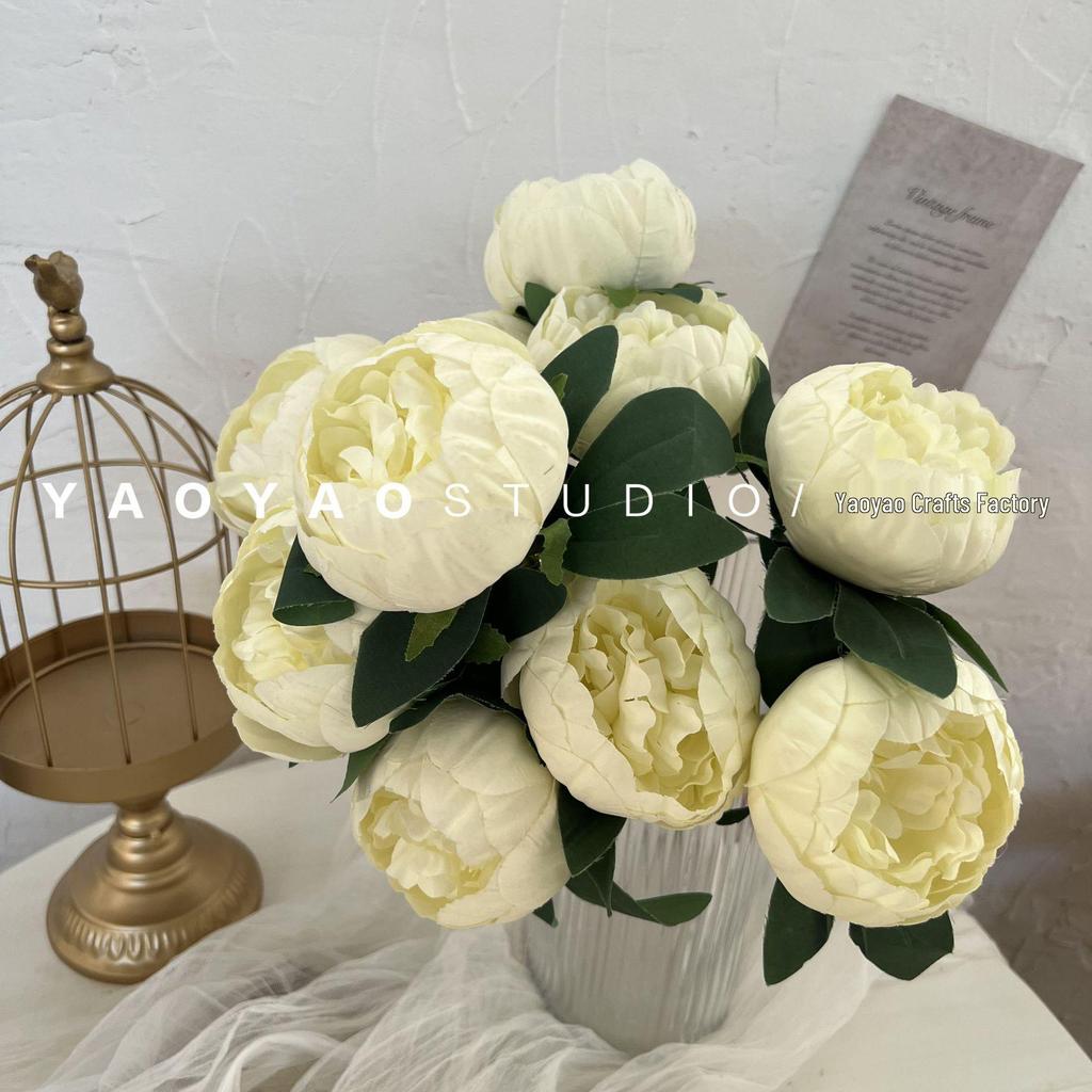 10-Head Artificial Peony Bouquet - Core-Filled Wedding & Home Décor Flower Arrangement