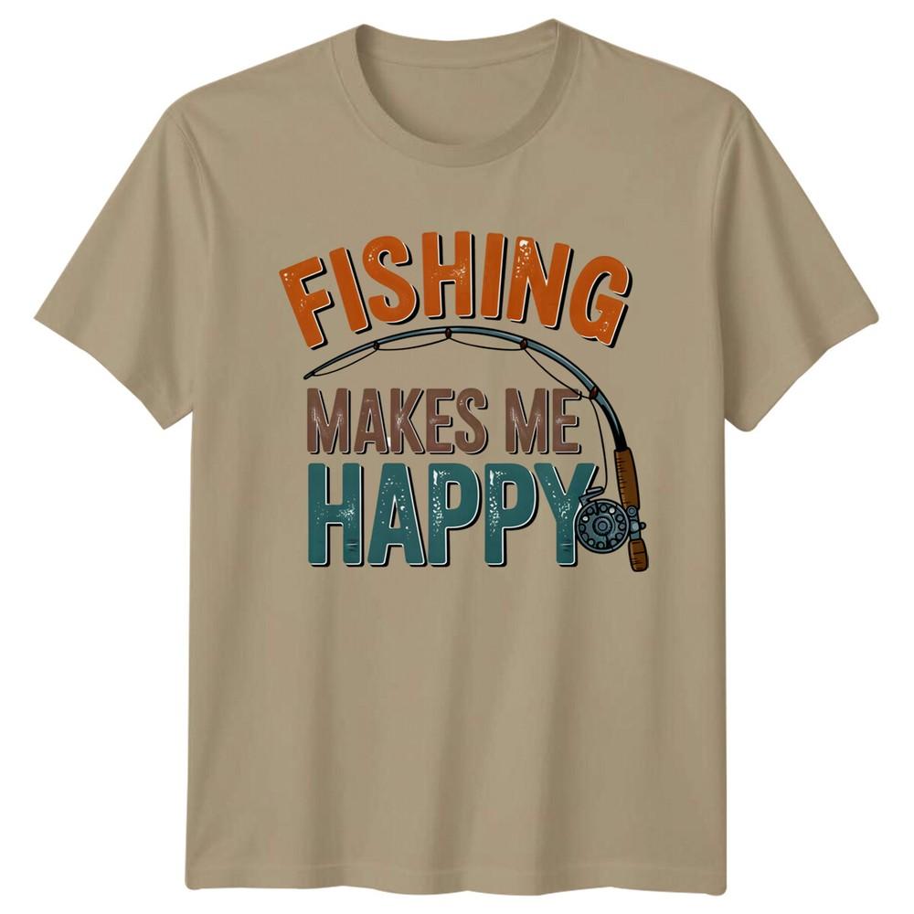 Fishing Makes Me Happy Hobbies Unisexs TShirt Fishing Rod Tee S