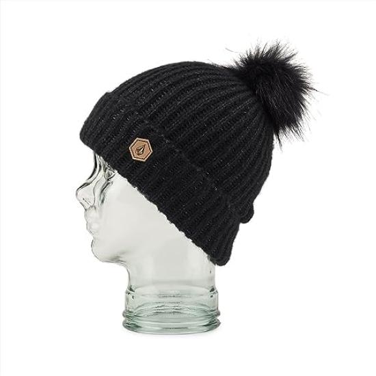 Knit Cap LYRA Hat BLACK [Volcom] Women's (with Pompom) [K5852402 / V.CO BEANIE] O/S