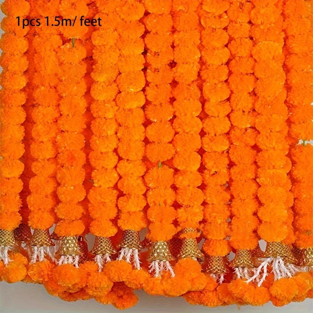 Pooja Diwali Fiesta Marigold Garland 1.5m Artificial Flower Garland  for Halloween Day of The Dead