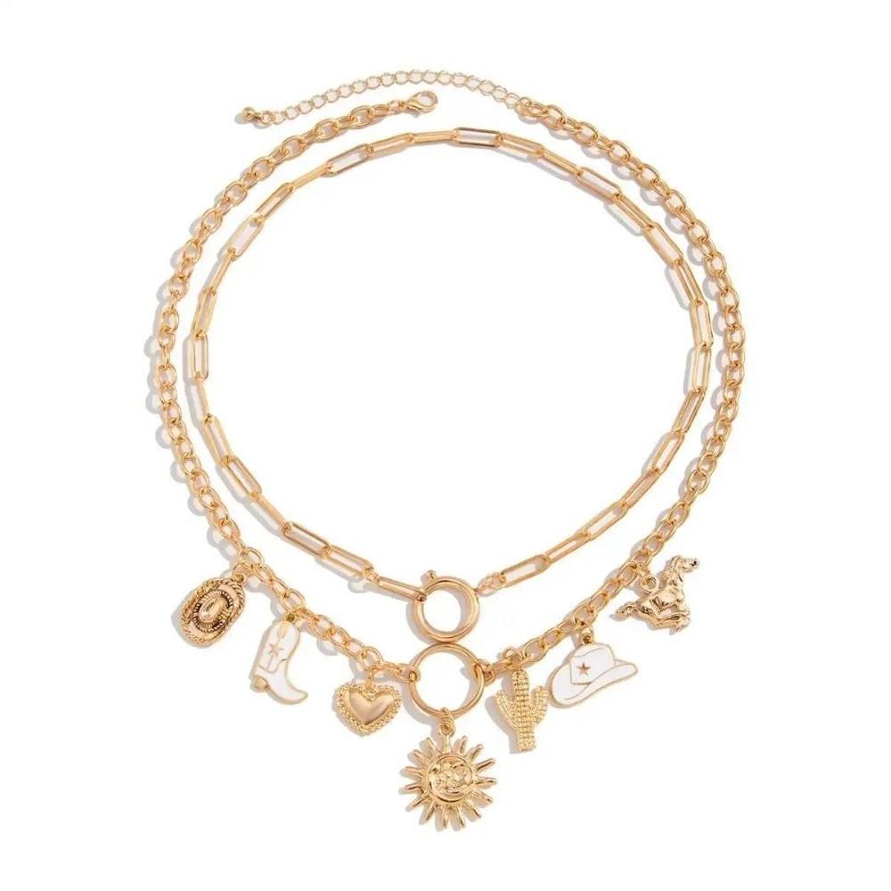 

Ковбойская шляпа с перекрестной цепочкой, ожерелье с кактусом, пляжная подвеска, богемная цепочка на ключицу