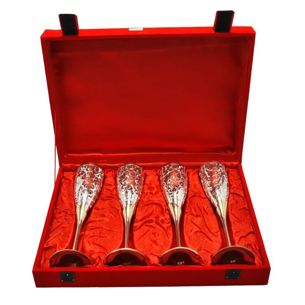 Postříbřená mosazná sada sklenic na víno 4 ks pro dárek k Diwali