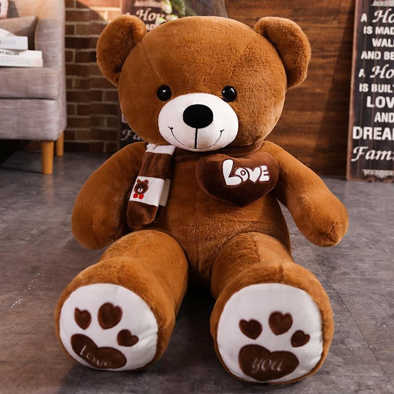 80/100CM 4 Colors Bear With Included Scarf Stuffed Animals Bear Plush Toysets Bear Doll Lovers Birthday Present Infant Present