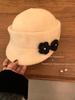 Ambience Camel Wool Knitted Flower Equestrian Hat Autumn and Winter Niche Face Newsboy Hat Cap
